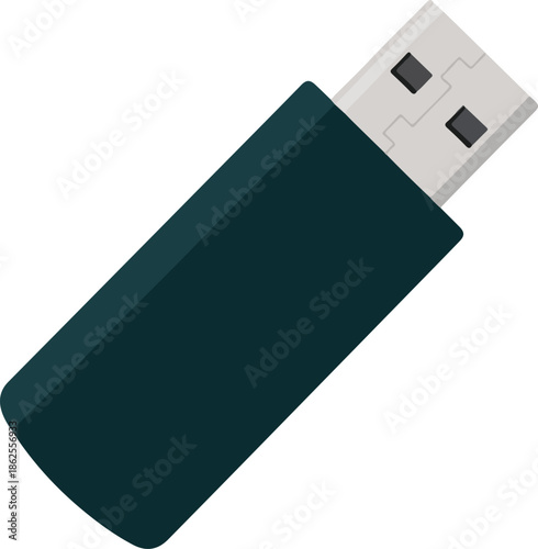 A simple illustration of a dark teal usb flash drive on a white background