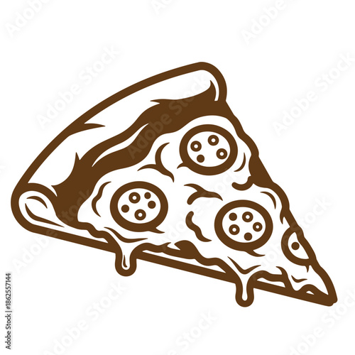 Brown pizza slice with melted cheese and pepperoni isolated on white background  delicious food illustration