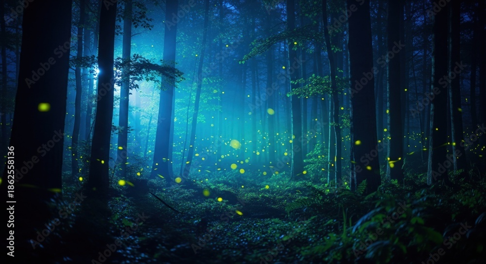 custom made wallpaper toronto digitalA mystical forest at night, illuminated by ethereal fireflies dancing amidst the trees