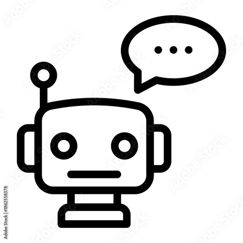 Line style icon of AI chatbot representing automated conversational assistant powered by artificial intelligence.
