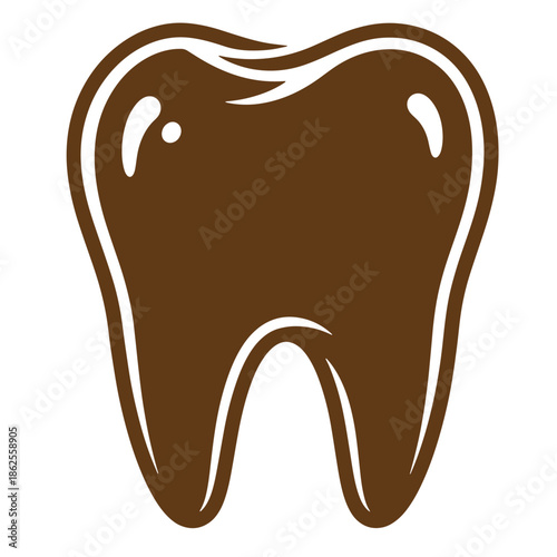 Brown tooth icon with white outline on white background for dental health concepts