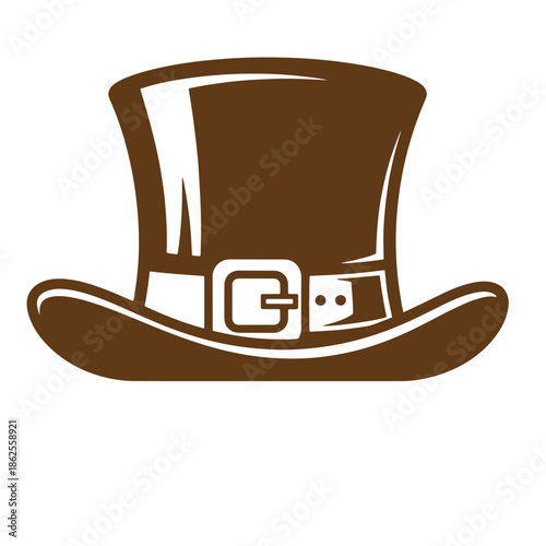 Brown top hat with white buckle and band isolated on transparent background