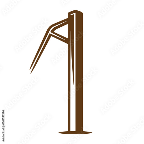 Simple brown illustration of a parking meter with a flat top and a single arm pointing downwards  isolated on transparent background