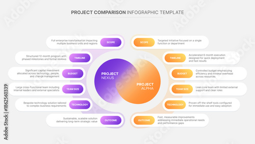 Project Process Workflow Comparison Chart Diagram with 6 Features Options Circular Infographic Template
