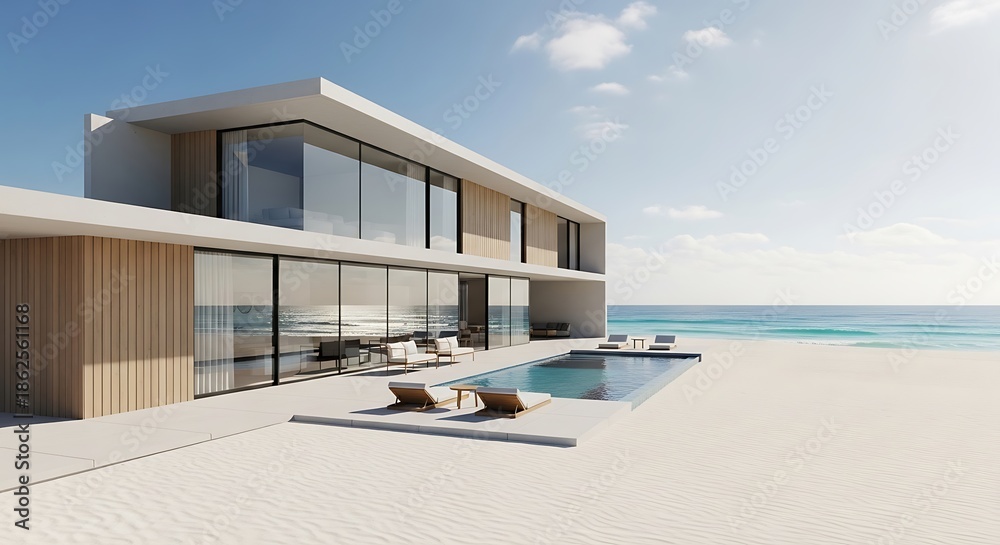 Fototapeta premium Modern luxury beach house with private pool.