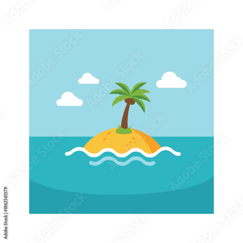 Tropical island with palm tree Vector