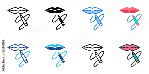 Lip liner icons set multiple style collection. Editable stroke 
