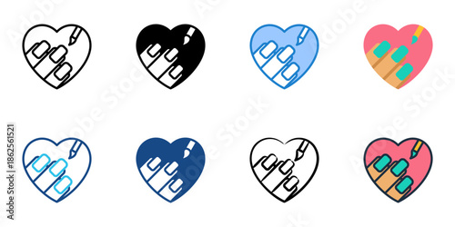 Nail salon icons set multiple style collection. Editable stroke 
