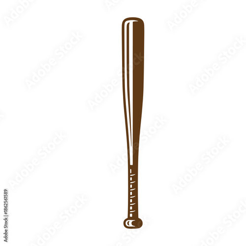Brown baseball bat with handle and knob on white background