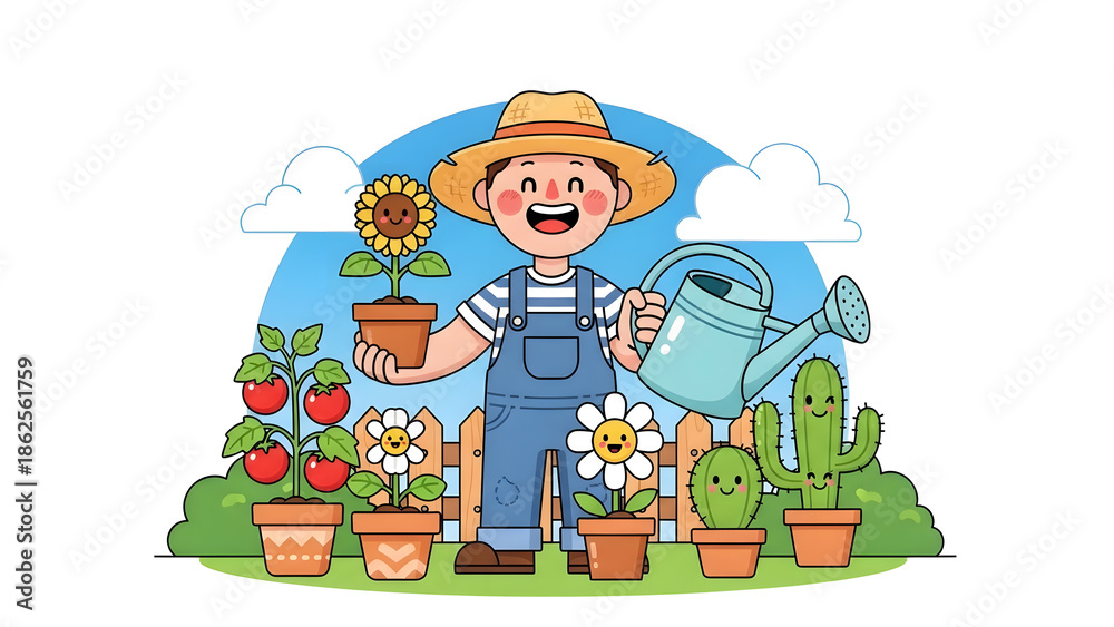 Fototapeta premium Cheerful gardener character representing gardening and nature