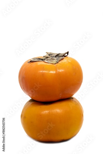 Persimmom Fruit Isolated on Whitw Background with Copy Space in Vertical Orientation