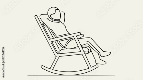 Person relaxing in a rocking chair line art illustration.