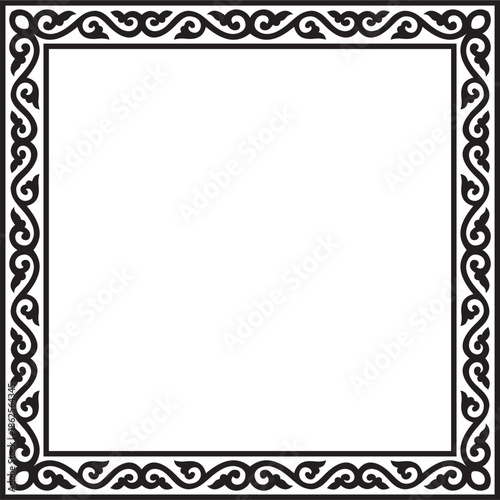 Vector square black monochrome ancient Russian ornament. Slavic rectangle, border, frame. Painting of the royal chambers.