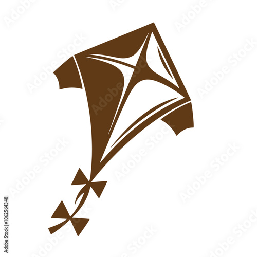 Brown kite flying high in the air with tail  recreational outdoor toy