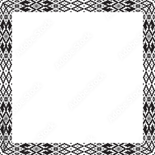 Vector black monochrome square belarusian national ornament frame. Ethnic pattern rectangle of Slavic peoples, Russian, Ukrainian, Serb, Pole, Bulgarian. Cross stitch template