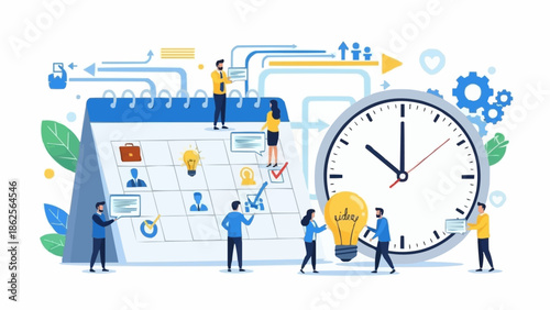 Teamwork and Time Management for Project Success Illustration.