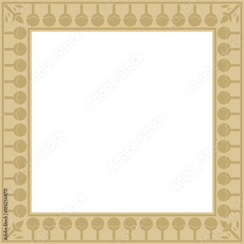Vector golden square Egyptian ornament. Rectangle, frame, ancient Egypt.Pattern of lotus flowers and sun