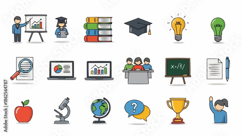 Educational Icons Collection - A Comprehensive Set for Learning and Knowledge.