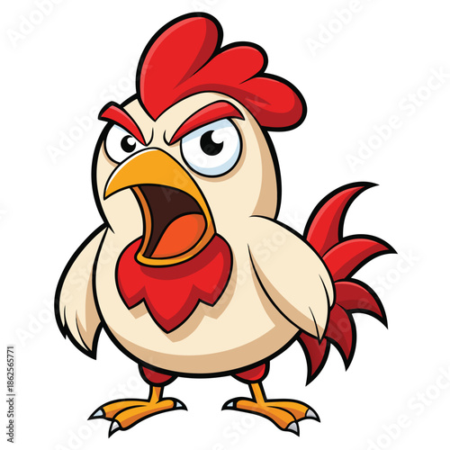 Angry Rooster Cartoon: A spirited illustration of an enraged rooster, its comb and wattles blazing with crimson, and it's beady eyes locked in a fierce glare, a symbol of defiance.