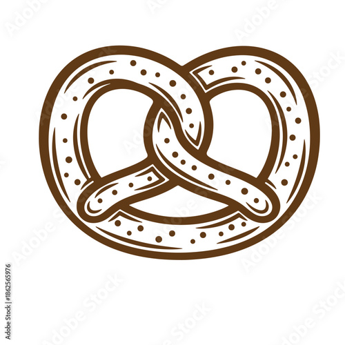 Brown pretzel with salt on white background