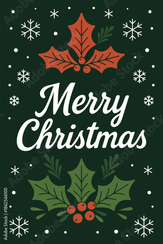 Merry Christmas Greeting Postcard Illustration