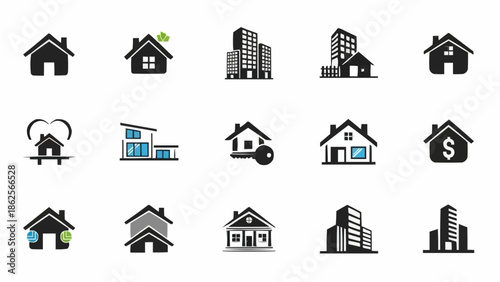 Collection of Real Estate and Property Icons in Vector Format.