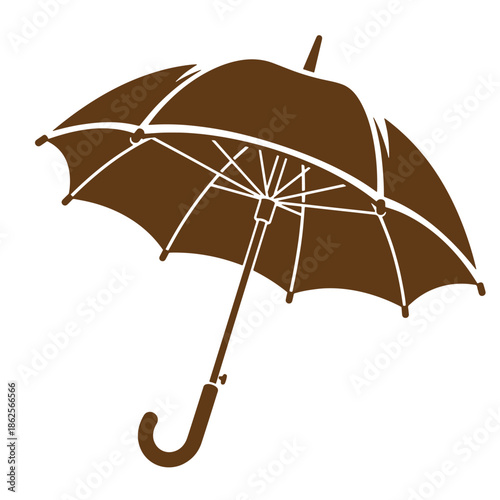 Brown umbrella icon with white lines on white background  symbol for rain protection