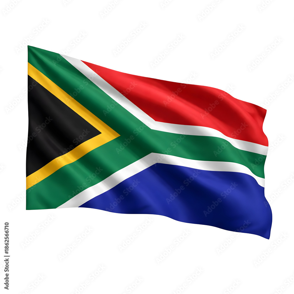 Fototapeta premium South Africa National Flag Waving on Flagpole