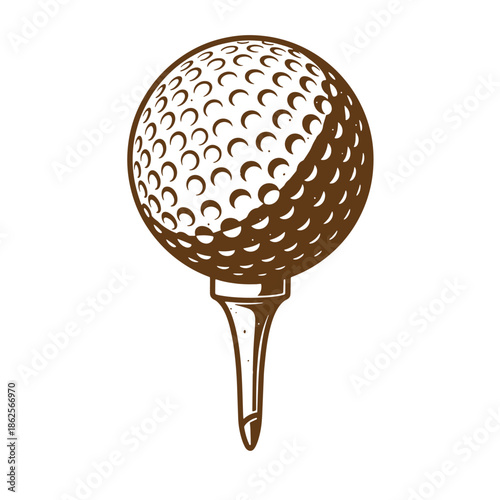 Golf ball on a tee in a simple illustration style for sports and leisure activities