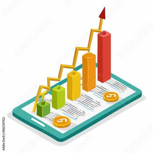 Mobile Phone Showing Upward Trend Business Growth Chart.