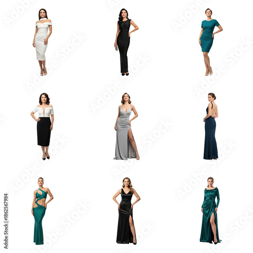 Elegant Women Dress Collection Isolated on Transparent Background