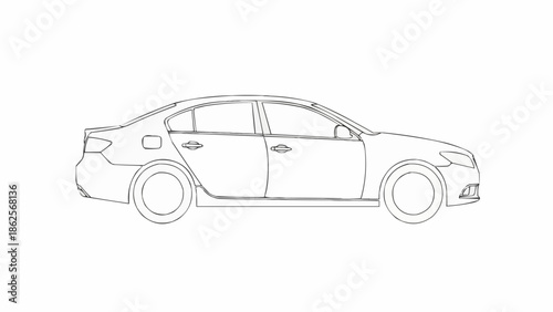 Detailed Line Art Illustration of a Modern Sedan Car.