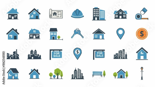 Real Estate Icon Set - Houses, Buildings, and Related Symbols.