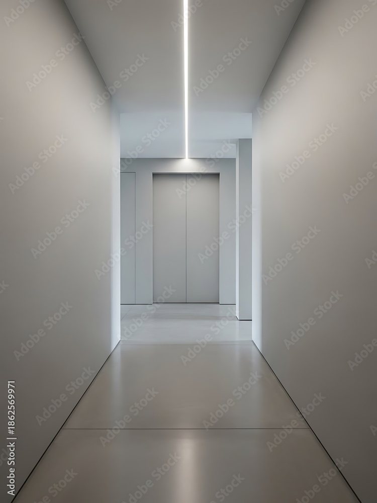 Fototapeta premium Minimalist modern hallway with linear lighting and neutral color palette