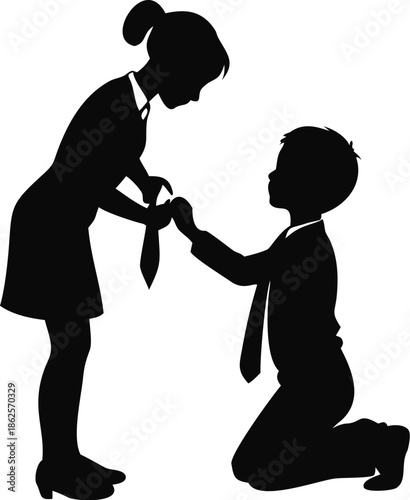 Mother Fixing A Child's Tie Or Collar