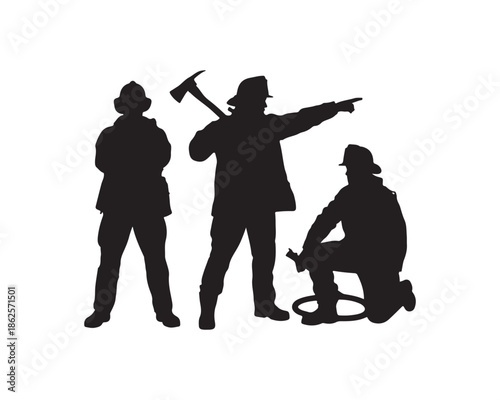 firefighters silhouette, firefighter team silhouette, group of firefighters vector, fire rescue team illustration, fire crew vector collection set, firefighters silhouette, firefighter team silhouette