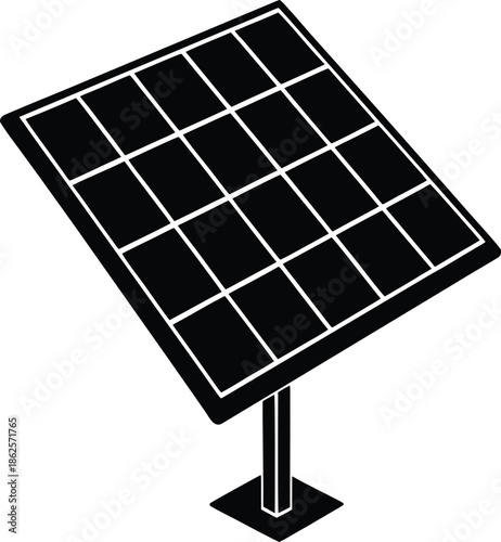 Single solar panel silhouette on stand vector graphic