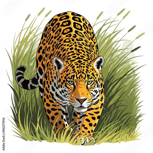 Large Orange Leopard Walking Forward Slowly.