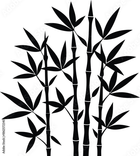 Black bamboo stalks with leaves vector silhouette plant
