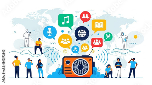 Radio Broadcasting Globally to People with Various Media Icons