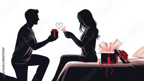 Man proposing to woman with gift box