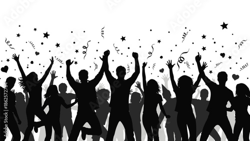 Celebrating people with joyful expressions and confetti