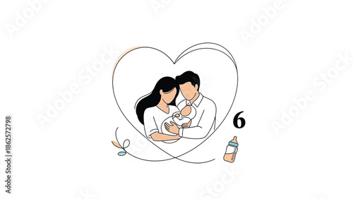 Happy family with newborn baby in heart shape