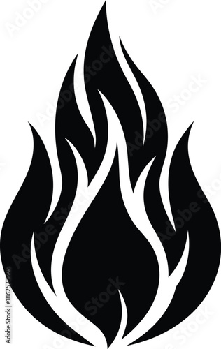 Minimalist black flame silhouette vector fire white