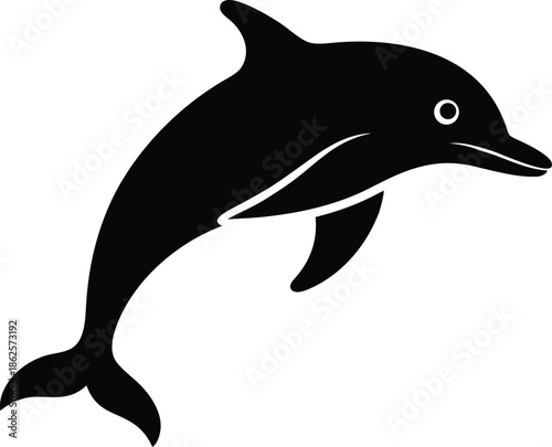 Minimalist black dolphin silhouette jumping vector graphic