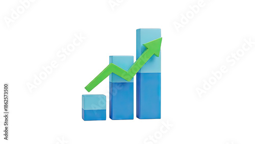 3D Bar Chart with Upward Trend Arrow