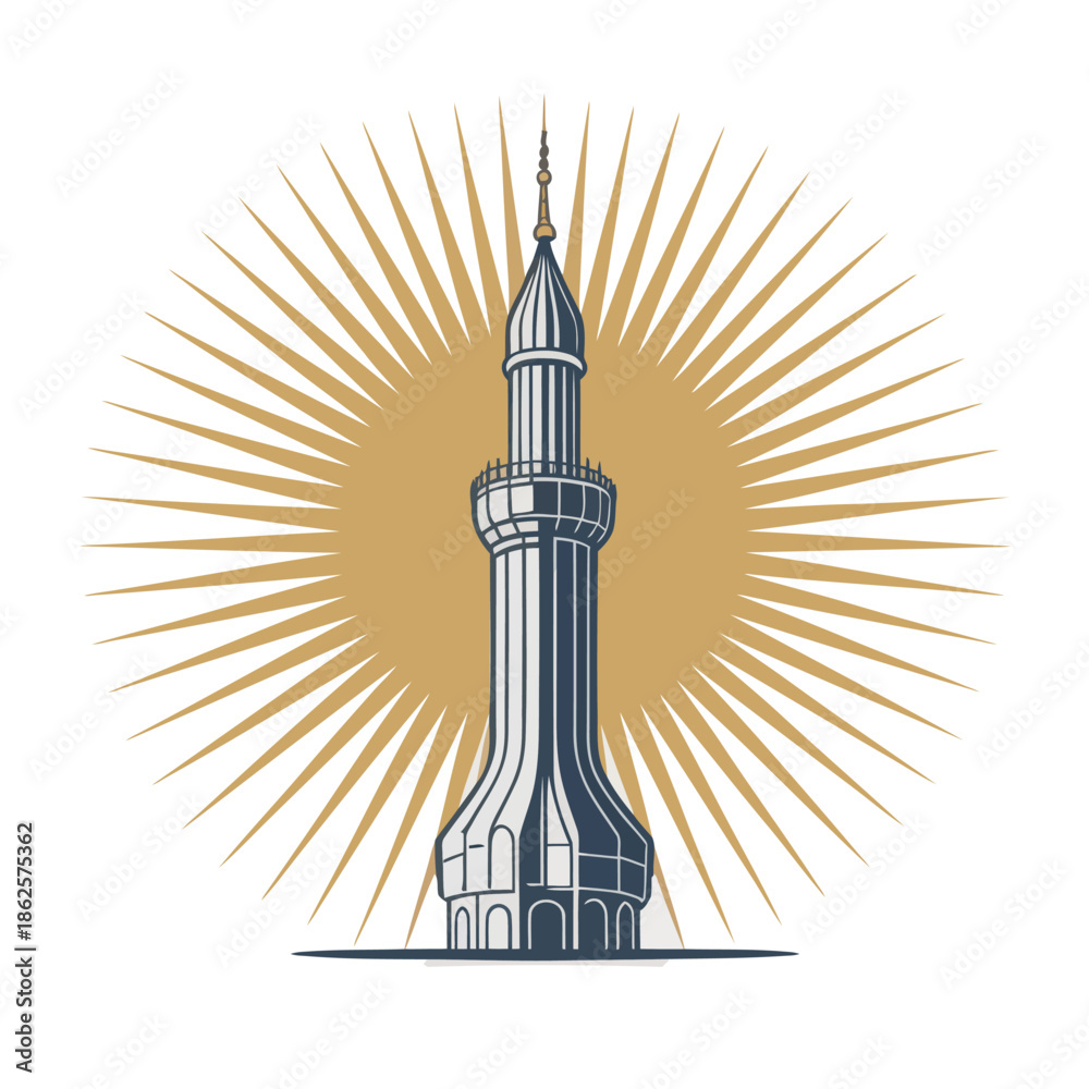 Fototapeta premium Premium Transparent Mosque Minaret Sunburst Rays Illustration EPS