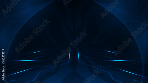 Digital perspective line abstract futurisit circuit board hi tech technology dark blue line electronic with concept