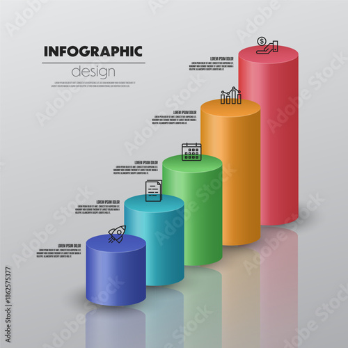 cylinder shape infographic timeline presentations and business concept charts with 5 options