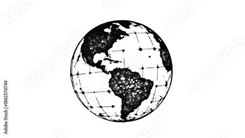 Global network illustration connecting continents with digital lines and nodes